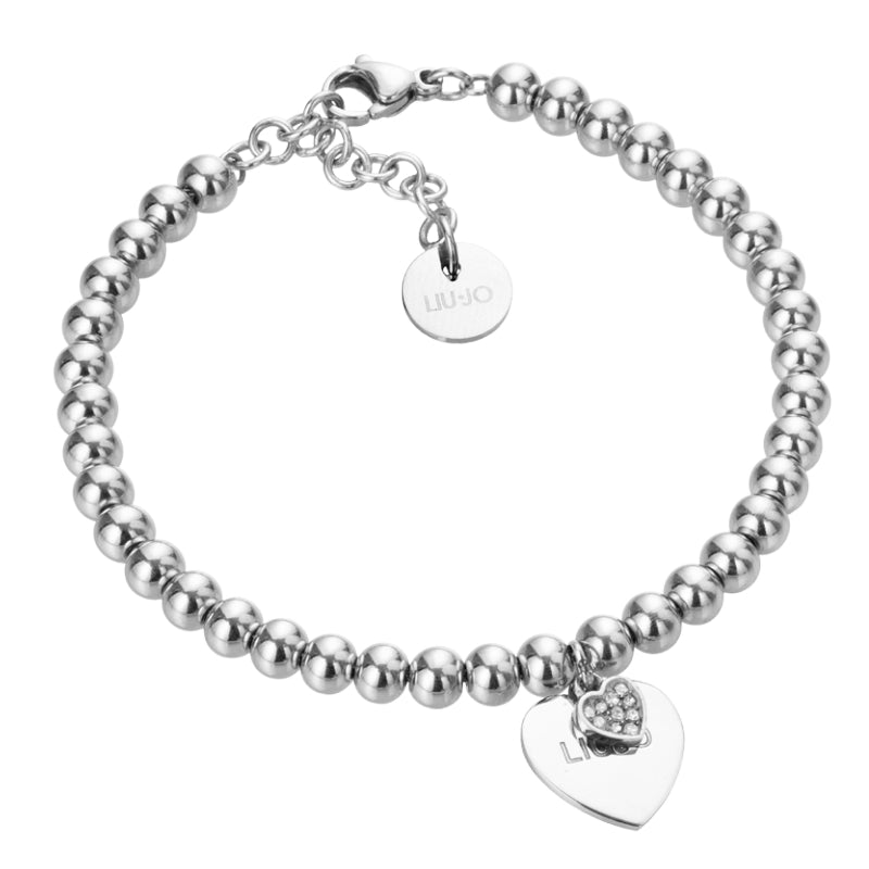 Bracciale Donna Liu Jo Acciaio Lucido Ciondolo Cuore Zirconi Bianchi LJ2164