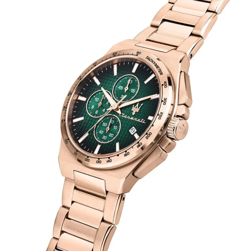 Orologio Uomo Maserati Acciaio rosè Lucido Quarzo verde crono Data R8873653001