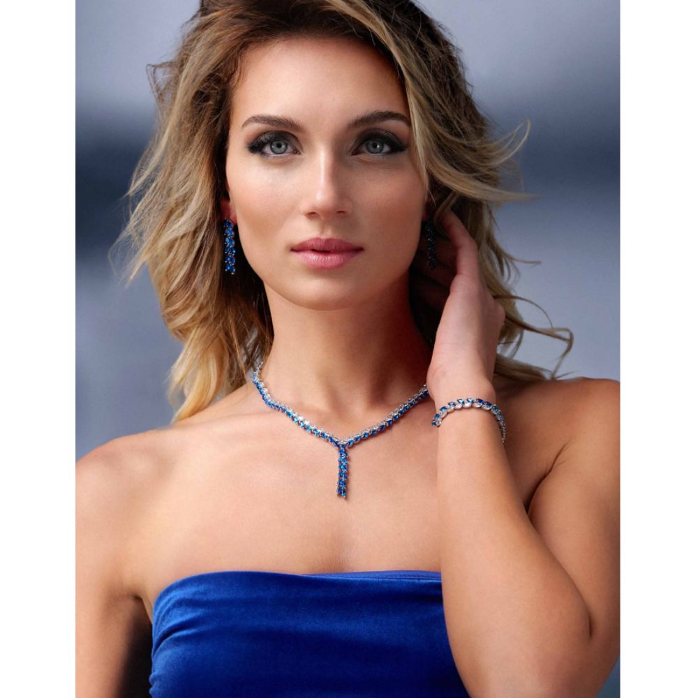 Bracciale Donna Ottaviani Bronzo Argentato Tennis Zirconi Blu Bianco 500902B