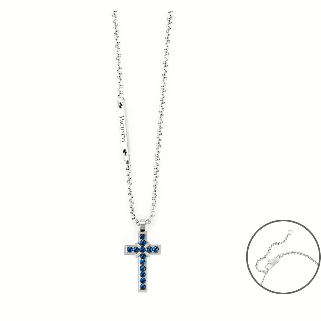 Collana Uomo 4US Cesare Paciotti Acciaio Croce Latina Satinata Viti Blu 4UCL6130
