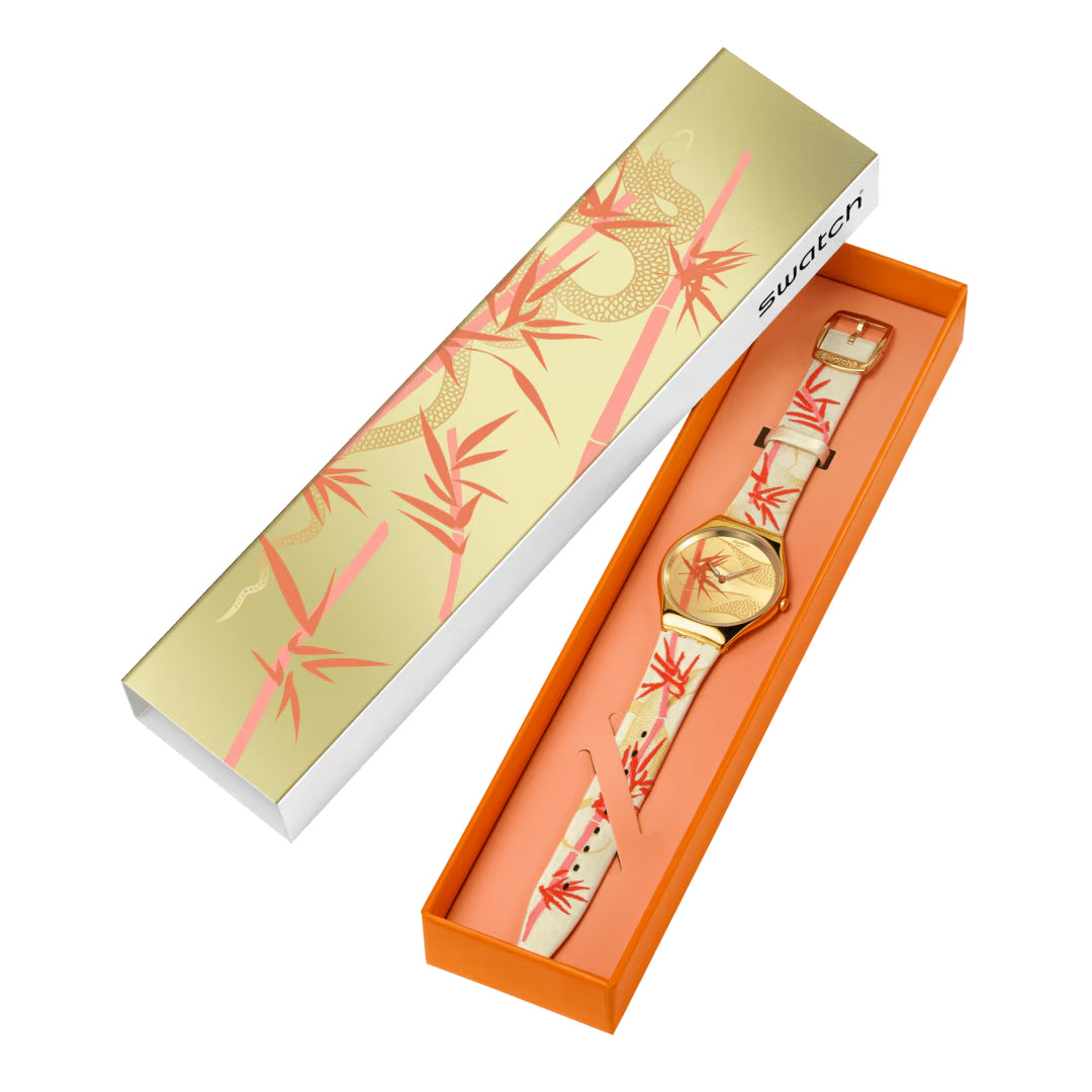 Orologio Unisex Swatch Golden Red Bamboo Quarzo Solo Tempo SYXZ105