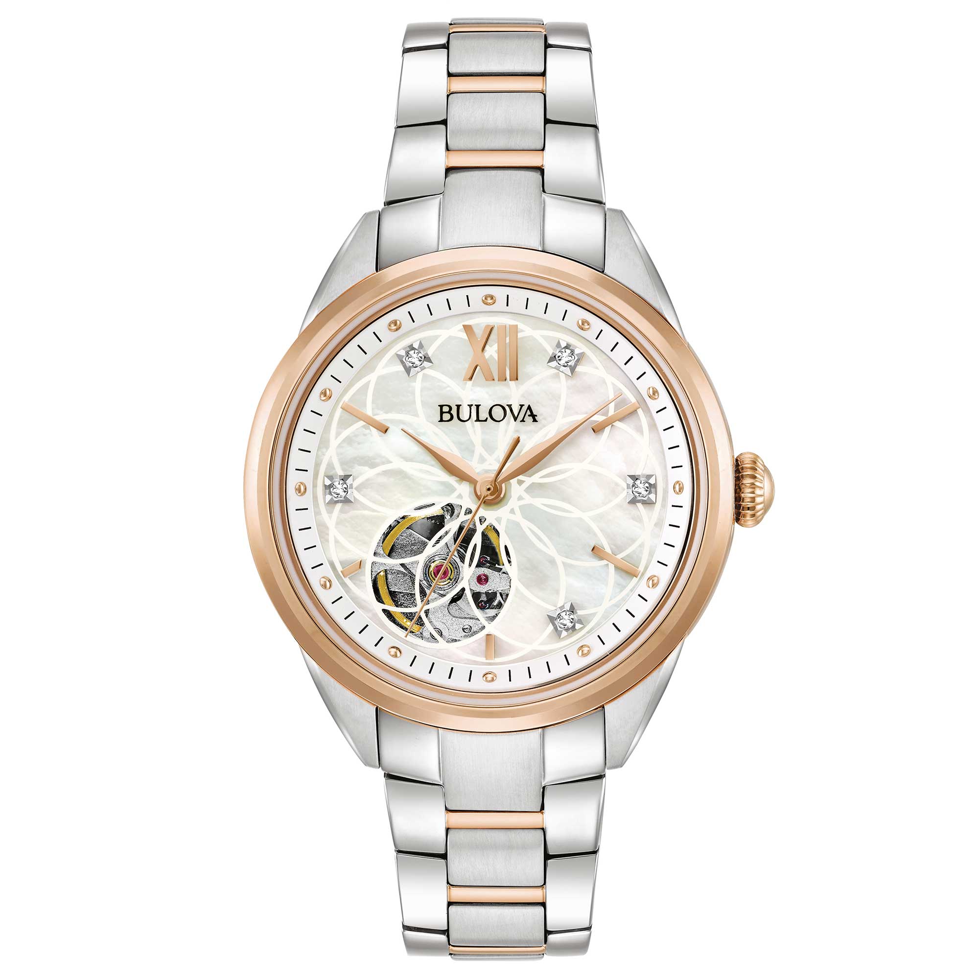 Orologio Donna Bulova Automatico Open Heart Sutton Acciaio Bicolore Diamanti 98P170