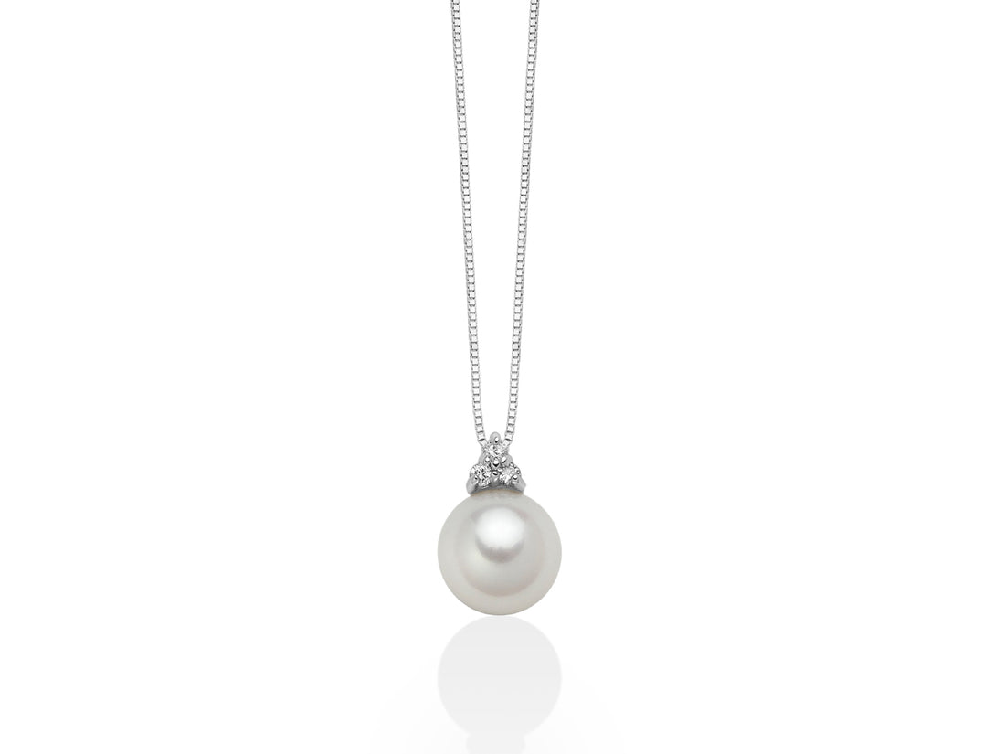 Collana Donna Miluna Girocollo Oro Bianco 750 Perla 8-8,5 mm Diamanti PCL6269