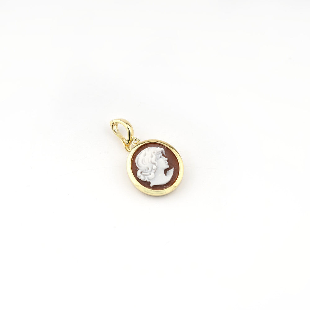 Pendente Donna Cameo Italiano Argento Dorato 925 Donna Incisa Cammeo Marrone P21B-R