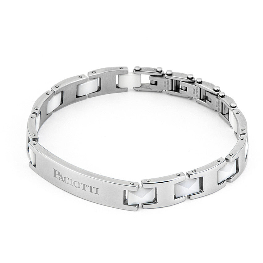Bracciale Uomo 4US Cesare Paciotti Acciaio E Ceramica Bianca 4UBR4355