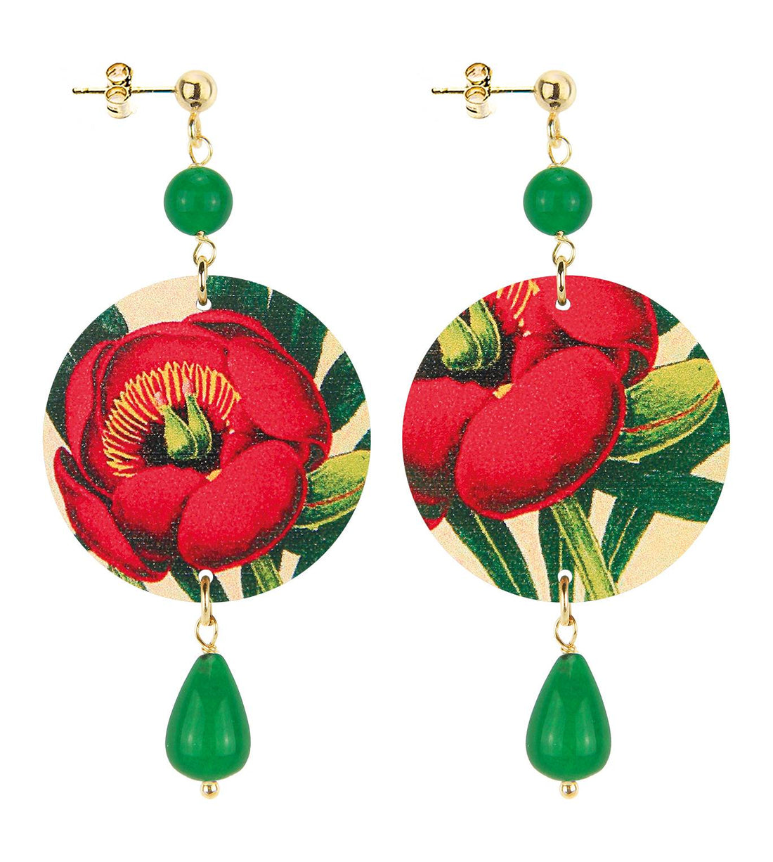 Orecchini Donna Lebole In Ottone Con Pietre Naturali Fiore Rosso The Circle Collection OR.43