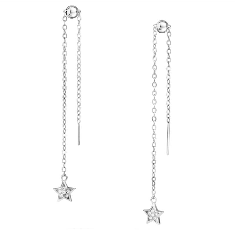 Orecchini Donna Liu Jo Acciaio Lucido Pendente Stella Zirconi Bianchi LJ2188