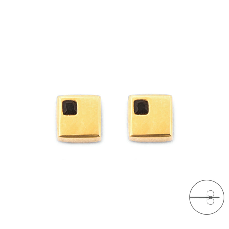 Orecchini Uomo 4US Cesare Paciotti Acciaio Dorato Quadrato Nero 4UOR7588