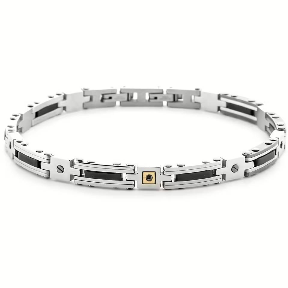 Bracciale Uomo 4US Cesare Paciotti Acciaio Oro 18kt Spinello Nero 4UBR6953