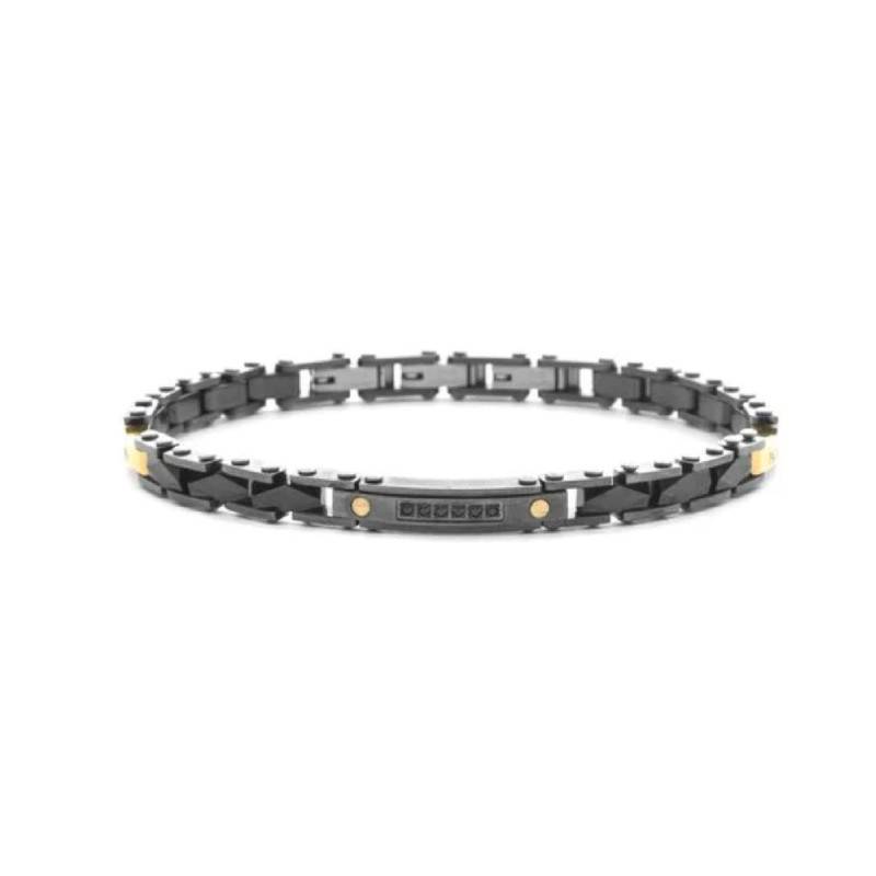Bracciale Uomo 4US Cesare Paciotti Acciaio Nero Oro 18 KT Spinello Ceramica Nera 4UBR8271