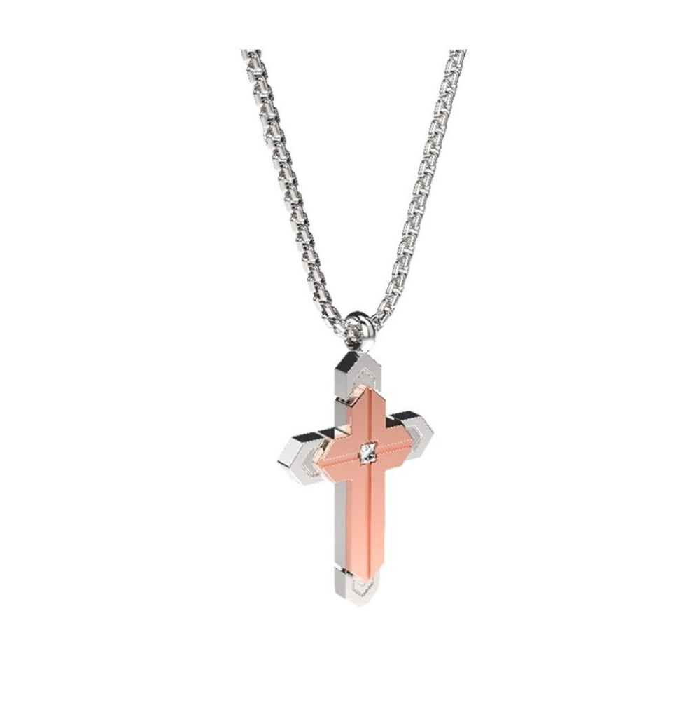 Collana Uomo Zancan Acciaio Croce Rosè Zircone Bianco EHC212