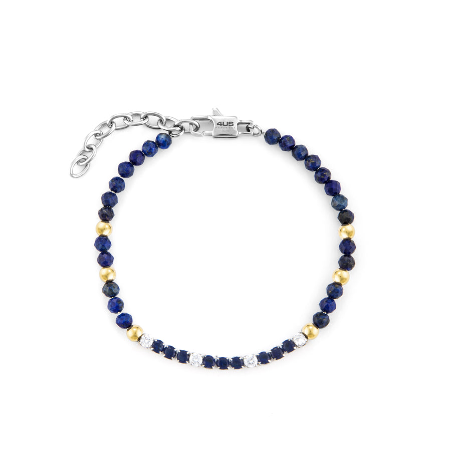 Bracciale Uomo 4US Cesare Paciotti Acciaio Dorato Biglie Zirconi Blu Bianchi 4UBR6226