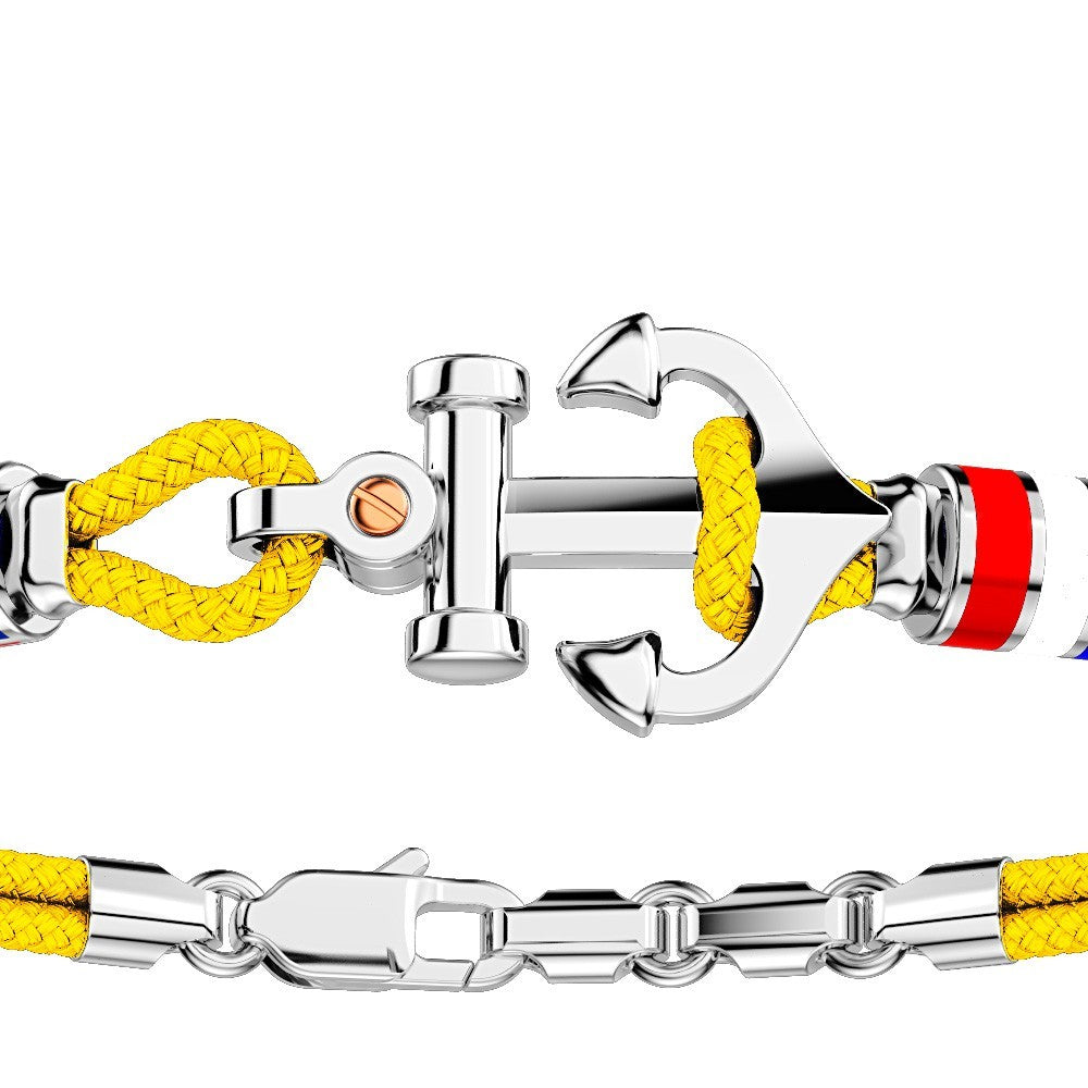 Bracciale Uomo Zancan Argento 925 Kevlar Giallo Smalto Bandiere Ancora EXB621R-GI