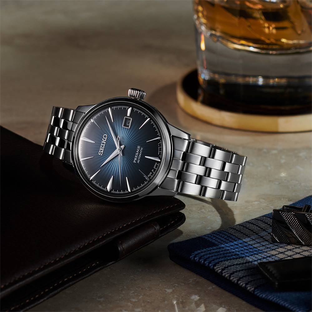 Orologio Uomo Seiko Automatico Presage Mockingbird Blu Cocktail Time SRPB41J1