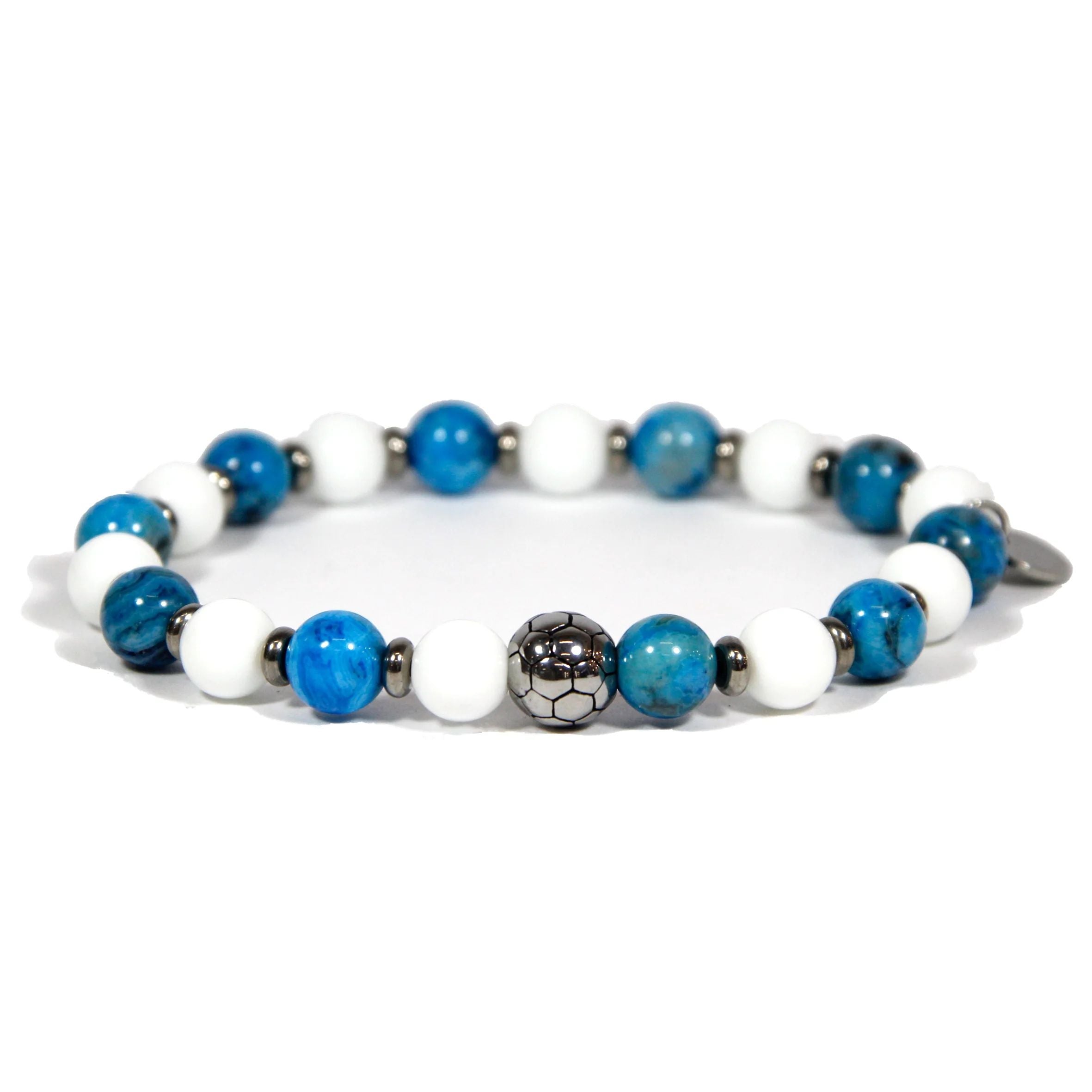 Bracciale Uomo Ivan Basile Acciaio Elastico Azzurro Napoli Bianco Pallone SQ-L-2