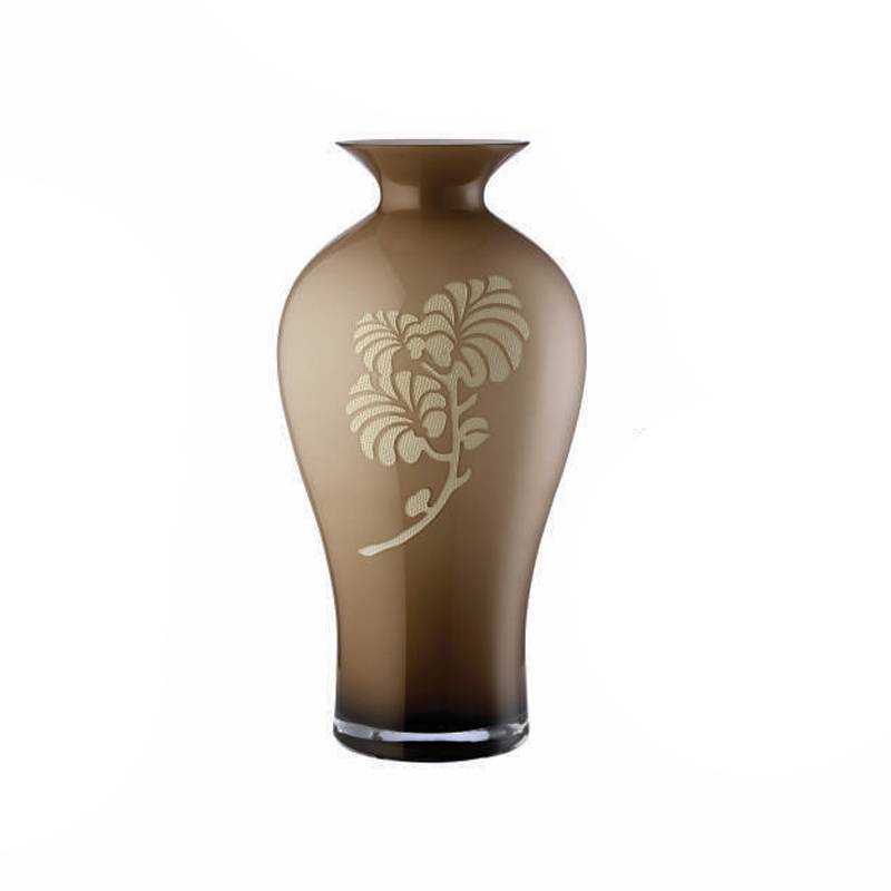 Vaso Onlylux Vetro Garden 42 cm Fumè Ramo Foglia Larga OL03106