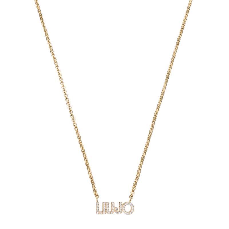 Collana Donna Liu Jo Acciaio Dorato Catena Rollò Logo Zirconi Bianchi LJ2150