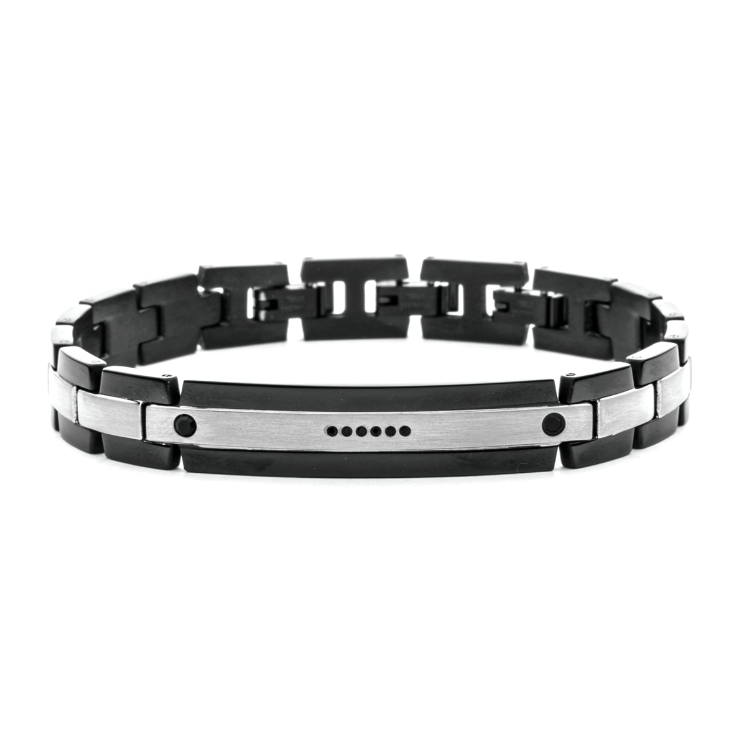 Bracciale Uomo 4US Cesare Paciotti Acciaio Maglia Lucida Zirconi Neri 4UBR5641