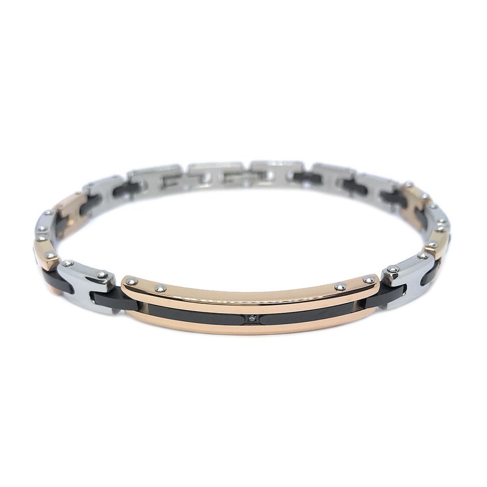 Bracciale uomo Acciaio Zancan PDV Nero E Rosè EHB215