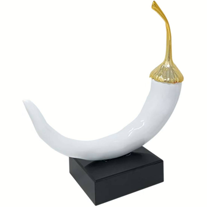 Scultura Peperoncino Bianco Oro 18x21 cm Base Nera PP0334/1