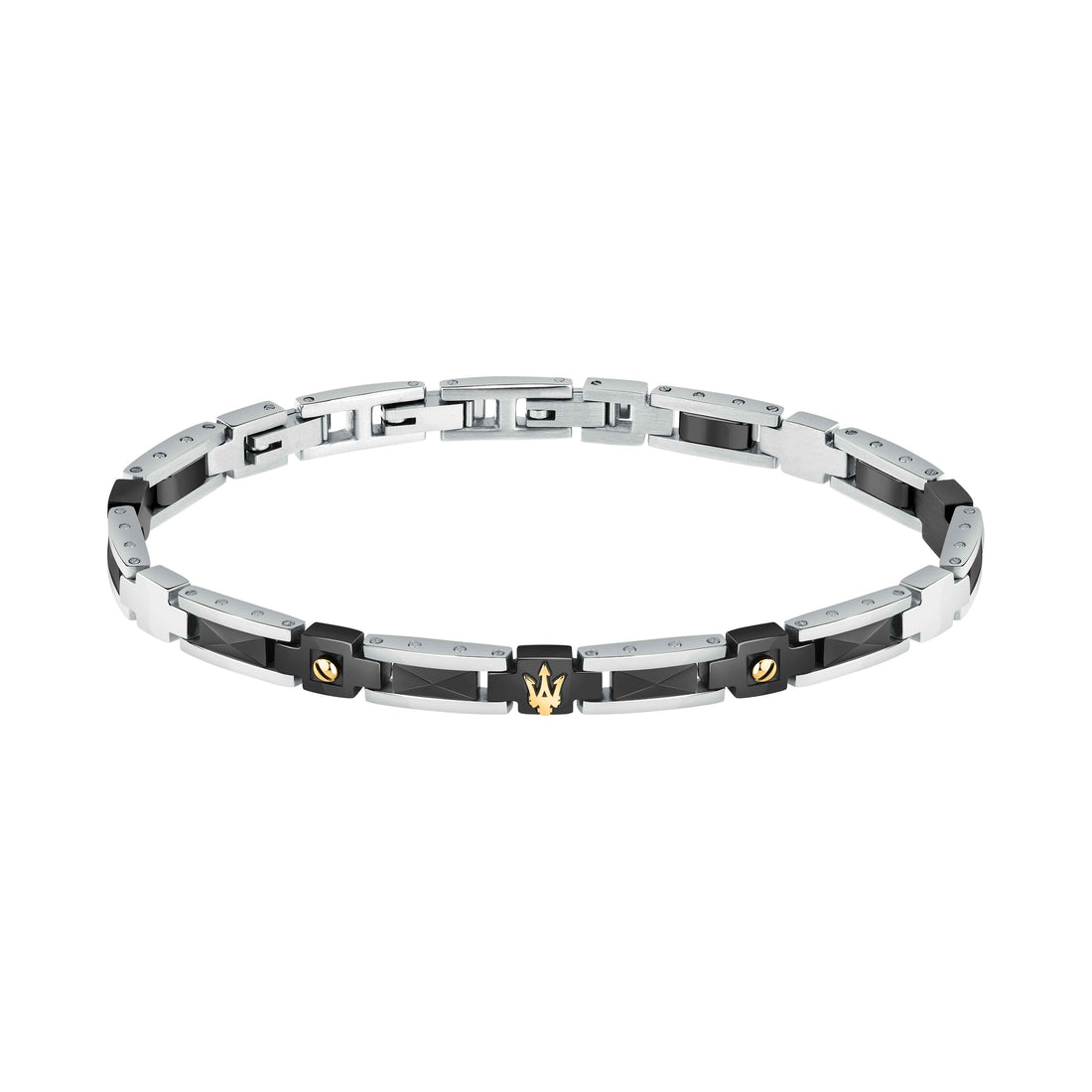 Bracciale Uomo Maserati Acciaio Semirigido Ceramica Nera Logo Viti Oro JM423ATZ30