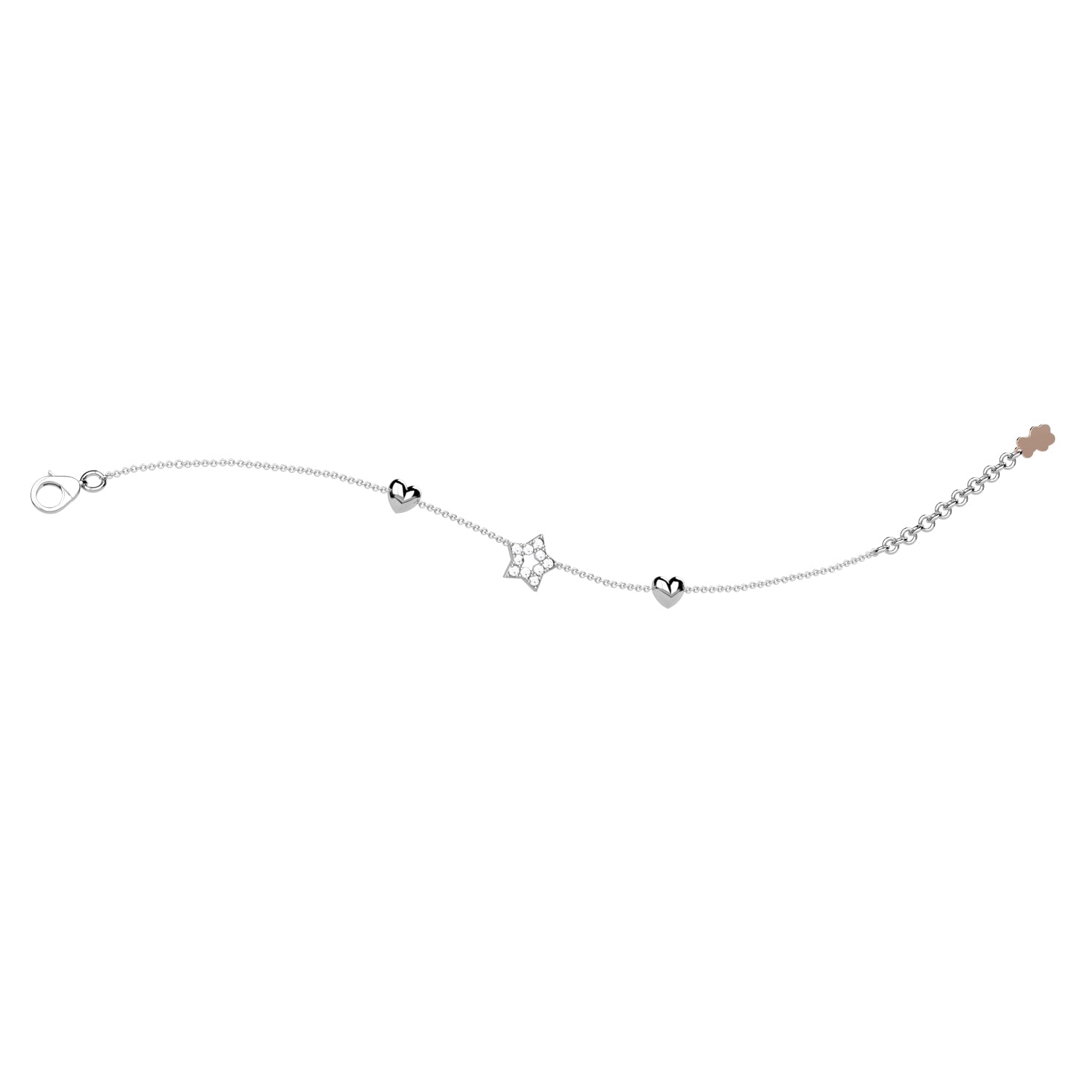 Bracciale Bambina Nanàn Argento 925 Cuori Lisci Stella Zirconi Orsetto NAN0292