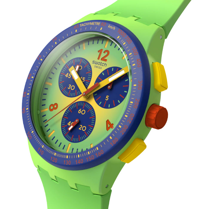 Orologio Uomo Silicone Swatch Quarzo Crono Flowing Freshly SUSG101