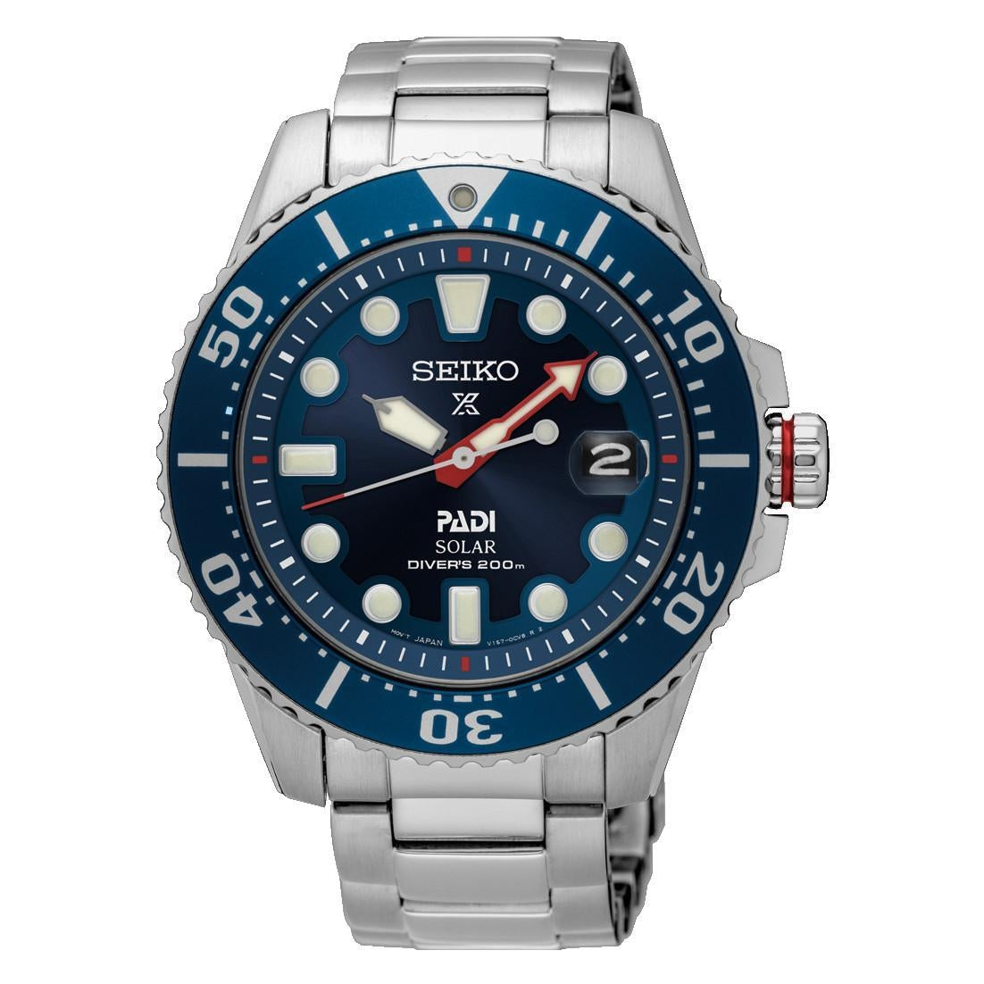 Orologio Uomo Acciaio Seiko Prospex PADI Carica Solare Data ghiera blu