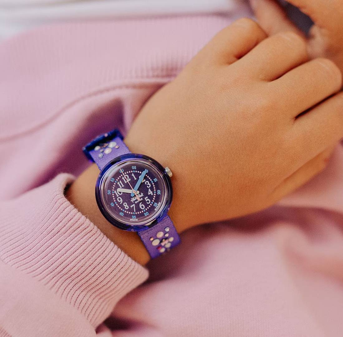 Orologio Bambina Swatch Flik Flak Stargazing Quarzo Solo Tempo Viola ZFPNP139