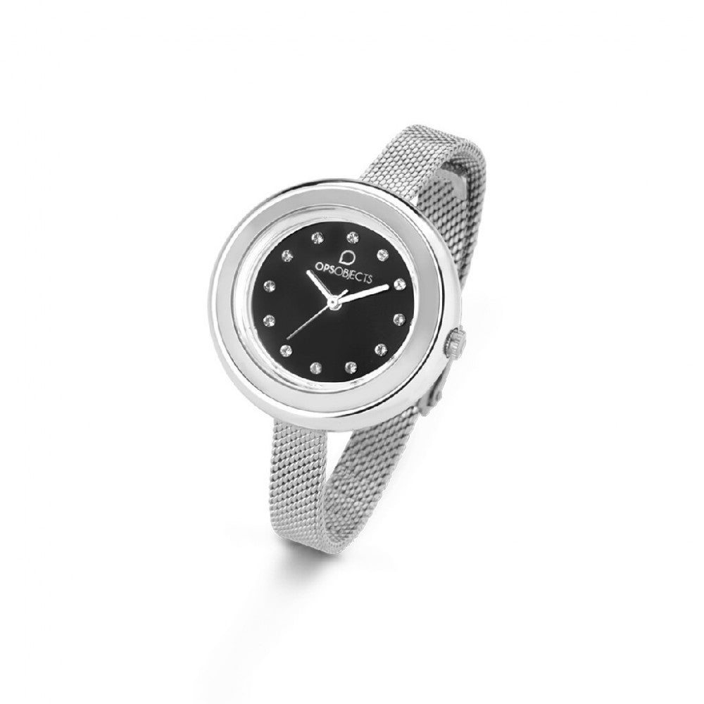 Orologio Donna Acciaio Ops-Objects Bon Bon Lux Nero Zirconi Maglia Milano