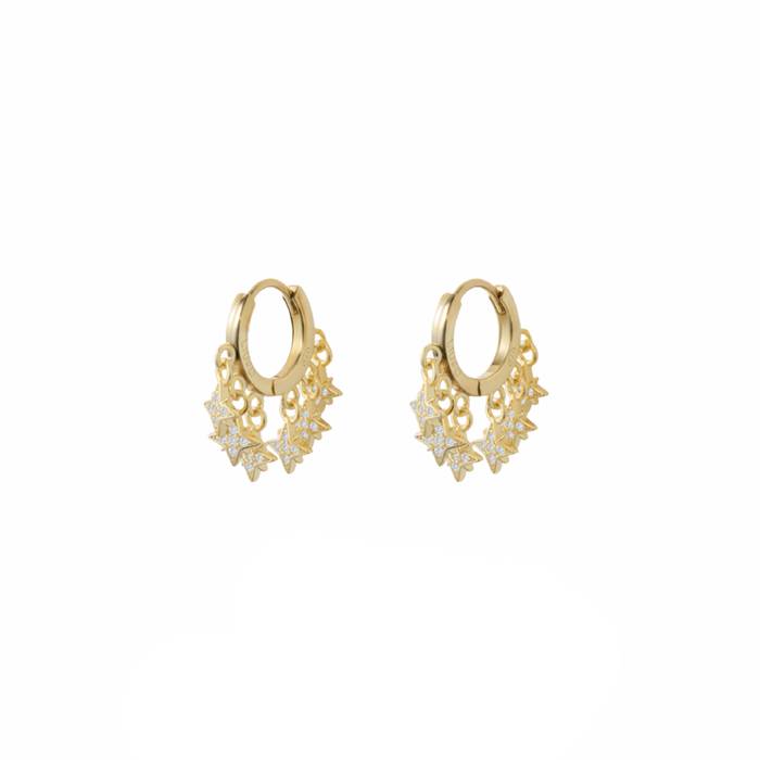 Orecchini Donna Liu Jo Argento 925 Dorato Cerchietti Stelle Zirconi Bianchi ALJ265