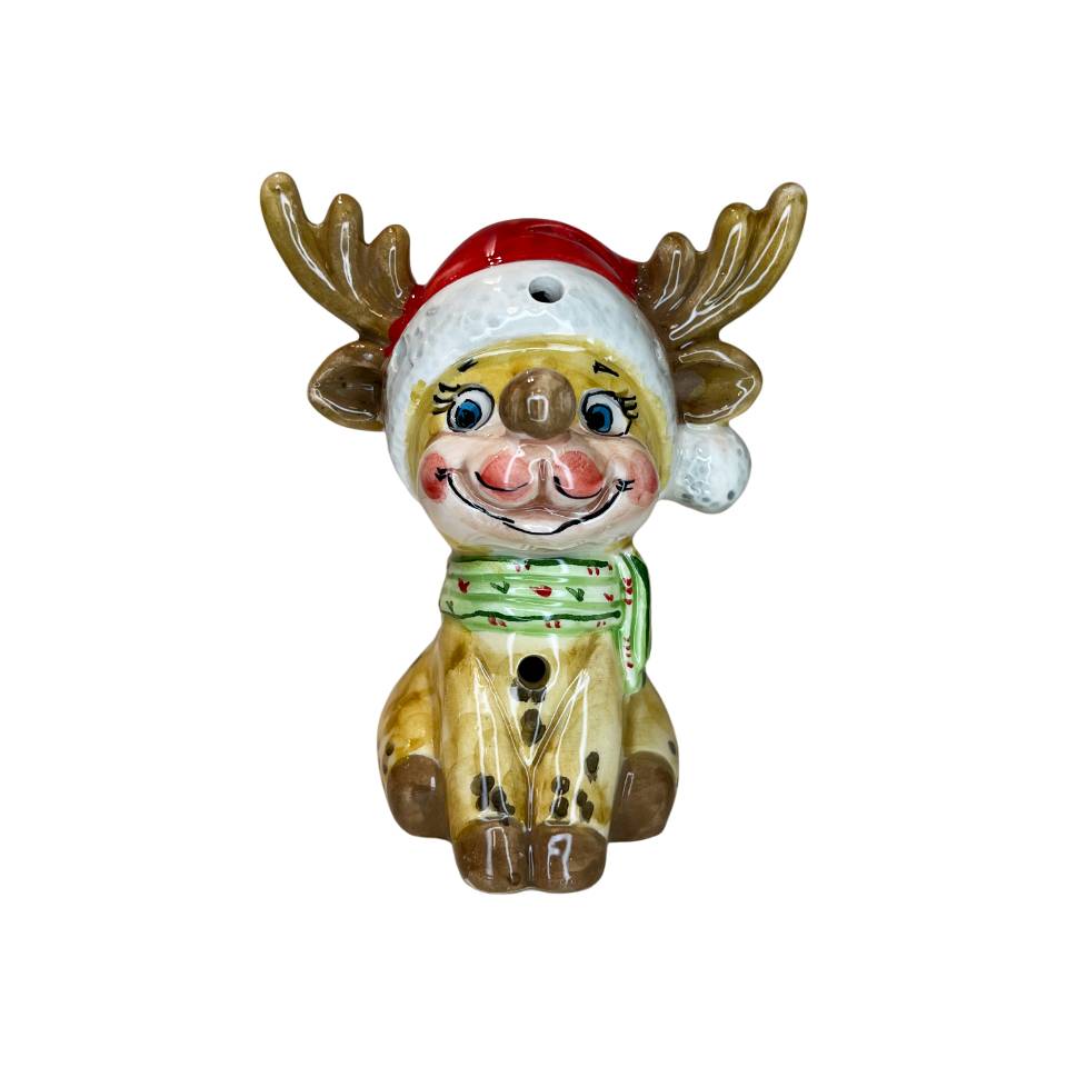 Renna Piccola Capodimonte Led Sciarpa Verde 13cm CAP39