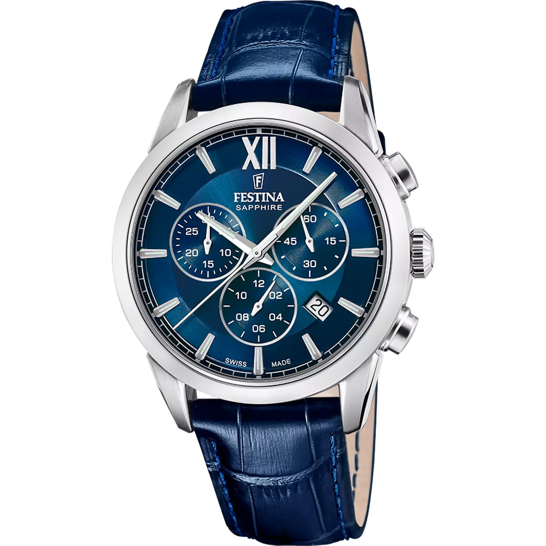 Orologio Uomo Acciaio crono Festina con cinturino pelle Swiss Made F20041/2