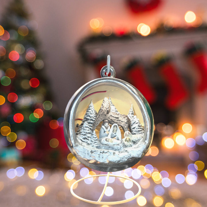 Sfera Di Natale Con Natività Ceramex Led Silver 18 cm 3036.2
