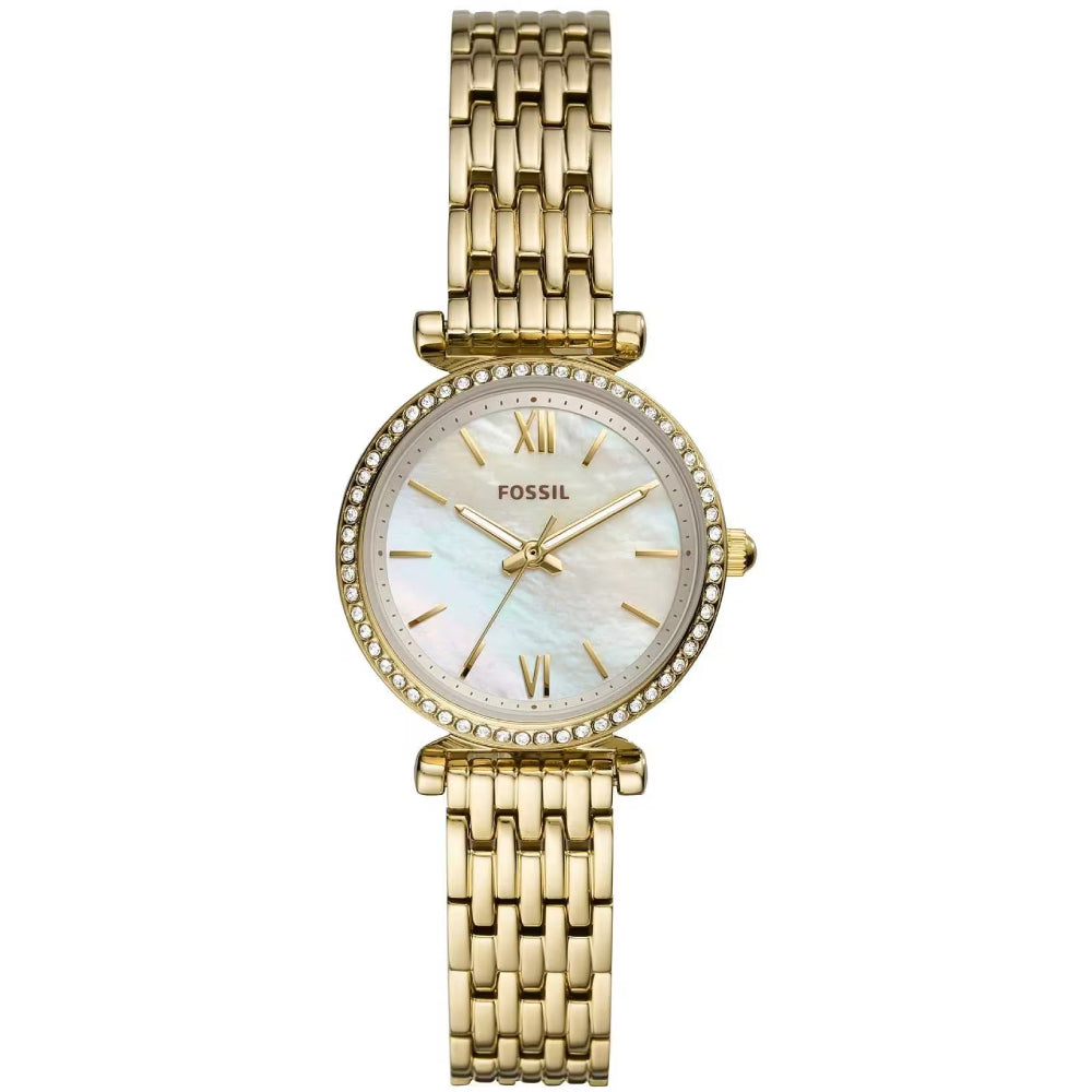 Orologio Donna Fossil Acciaio Dorato Quarzo Solo Tempo Madreperla Zirconi ES4735