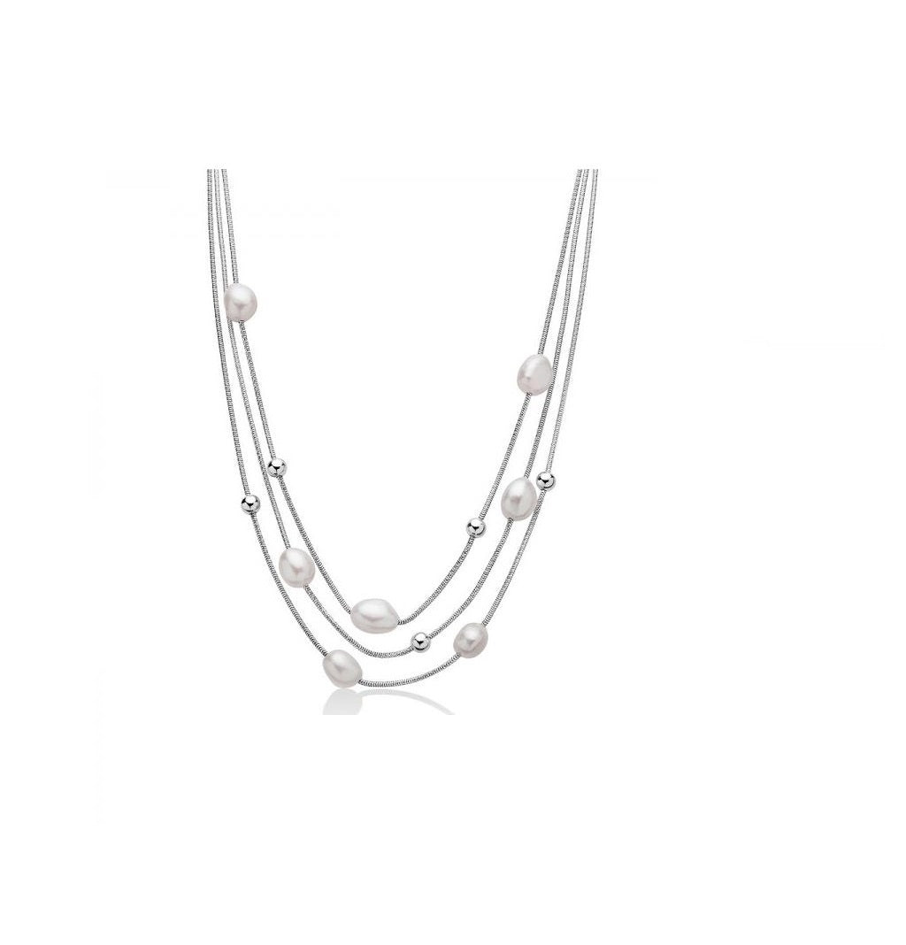 Collana Donna Miluna Perle Barocche Biglie Argento Bianco 925