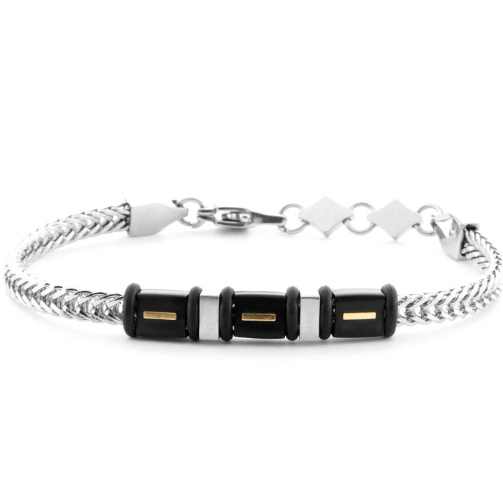 Bracciale Uomo 4US Cesare Paciotti Acciaio Cubotti Caucciù Dettaglio Oro18kt 4UBR6942