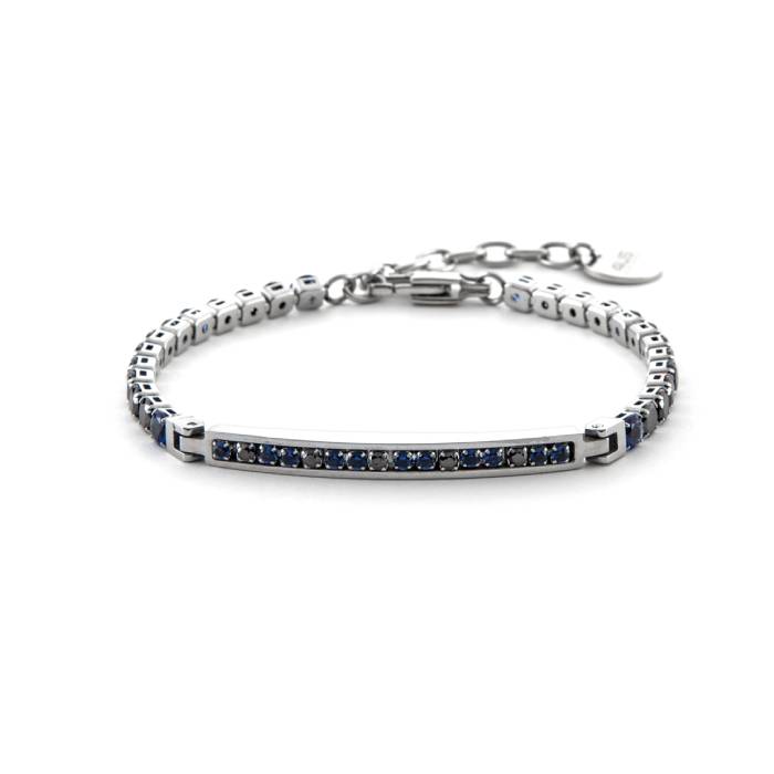 Bracciale Uomo 4US Cesare Paciotti Tennis Acciaio Zirconi Neri e Blu 4UBR6360