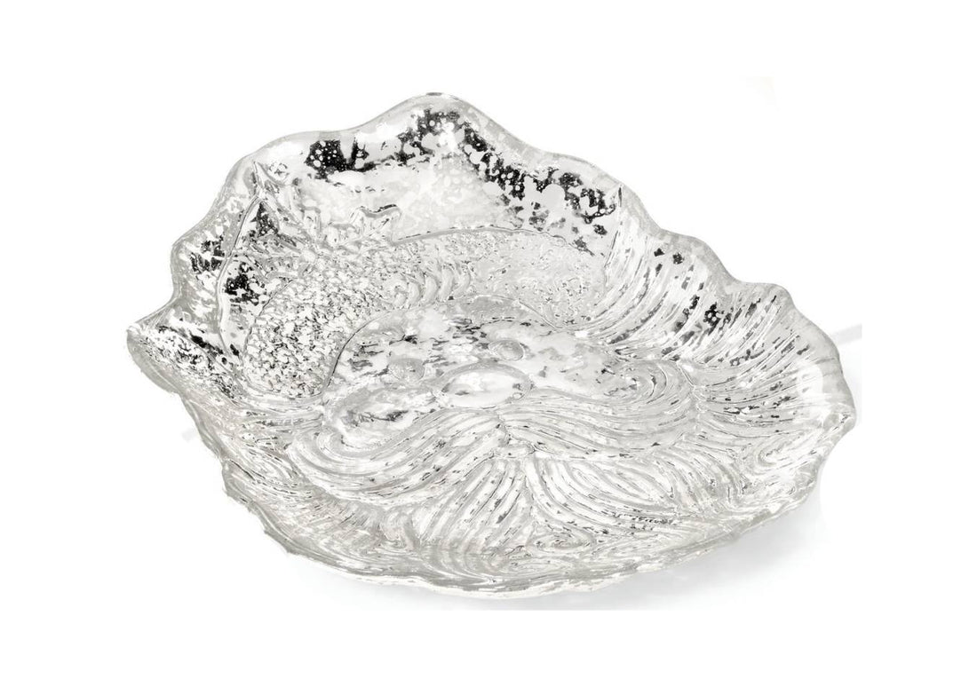 Piatto Centrotavola Vassoio Onlylux Babbo Natale Trasparente Santa Foglia Argento OL02750