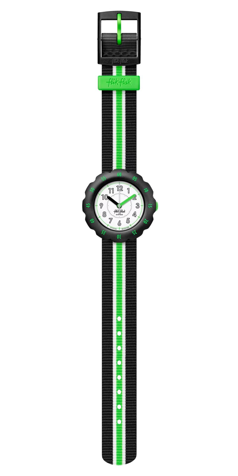 Orologio Bambino Swatch Flik Flak Adrien Quarzo Solo Tempo Nero Verde ZFPSP056