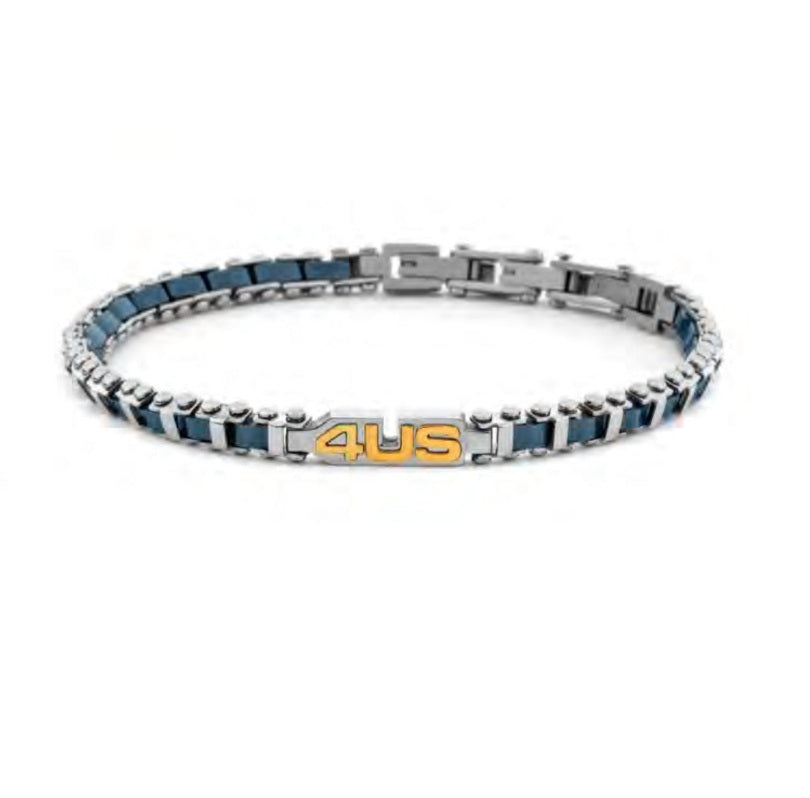 Bracciale Uomo 4US Cesare Paciotti Maglia Acciaio e Ceramica Blu 4UBR8009