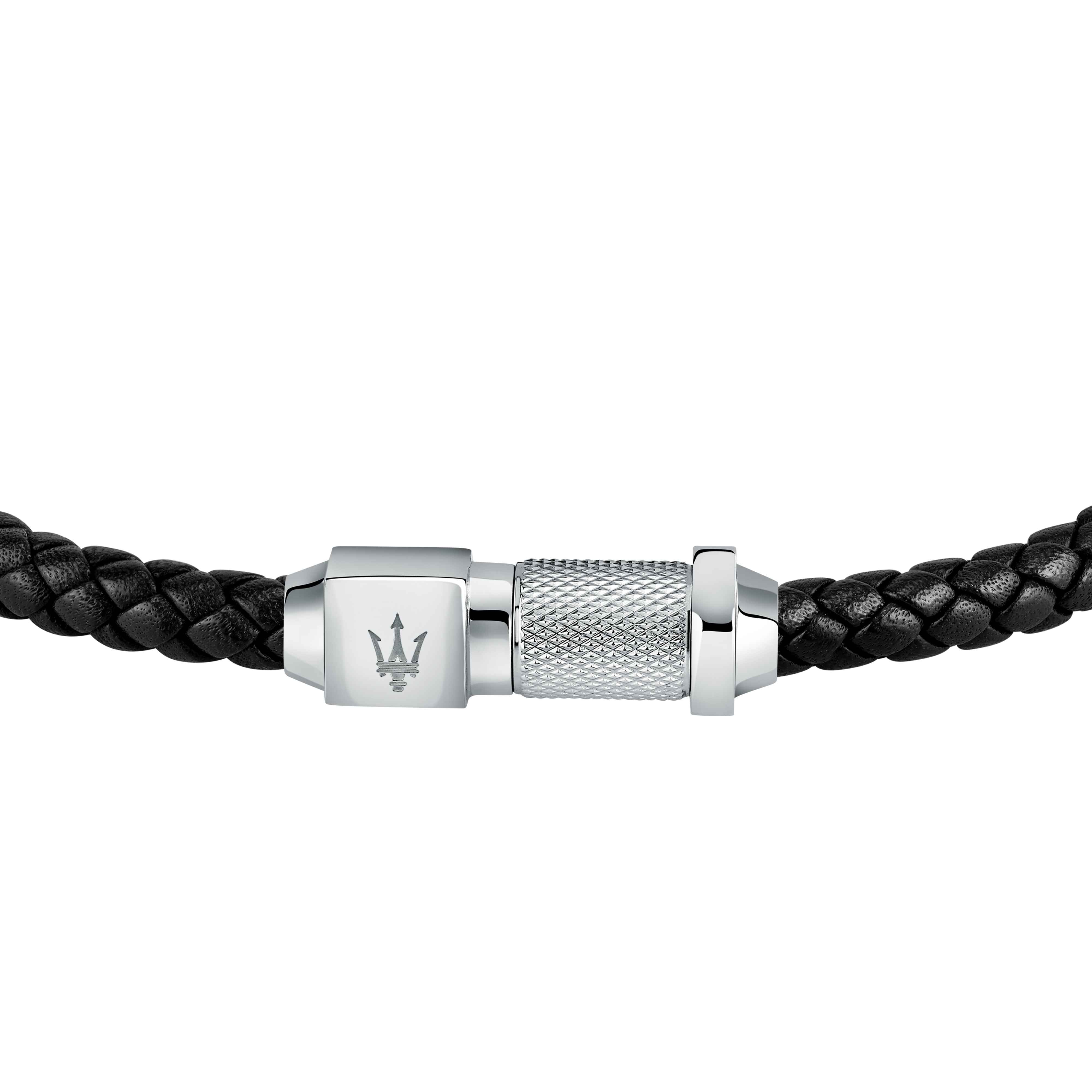 Bracciale Uomo Maserati Acciaio Pelle Nera Logo Sfaccettato Calamita JM223AVE17
