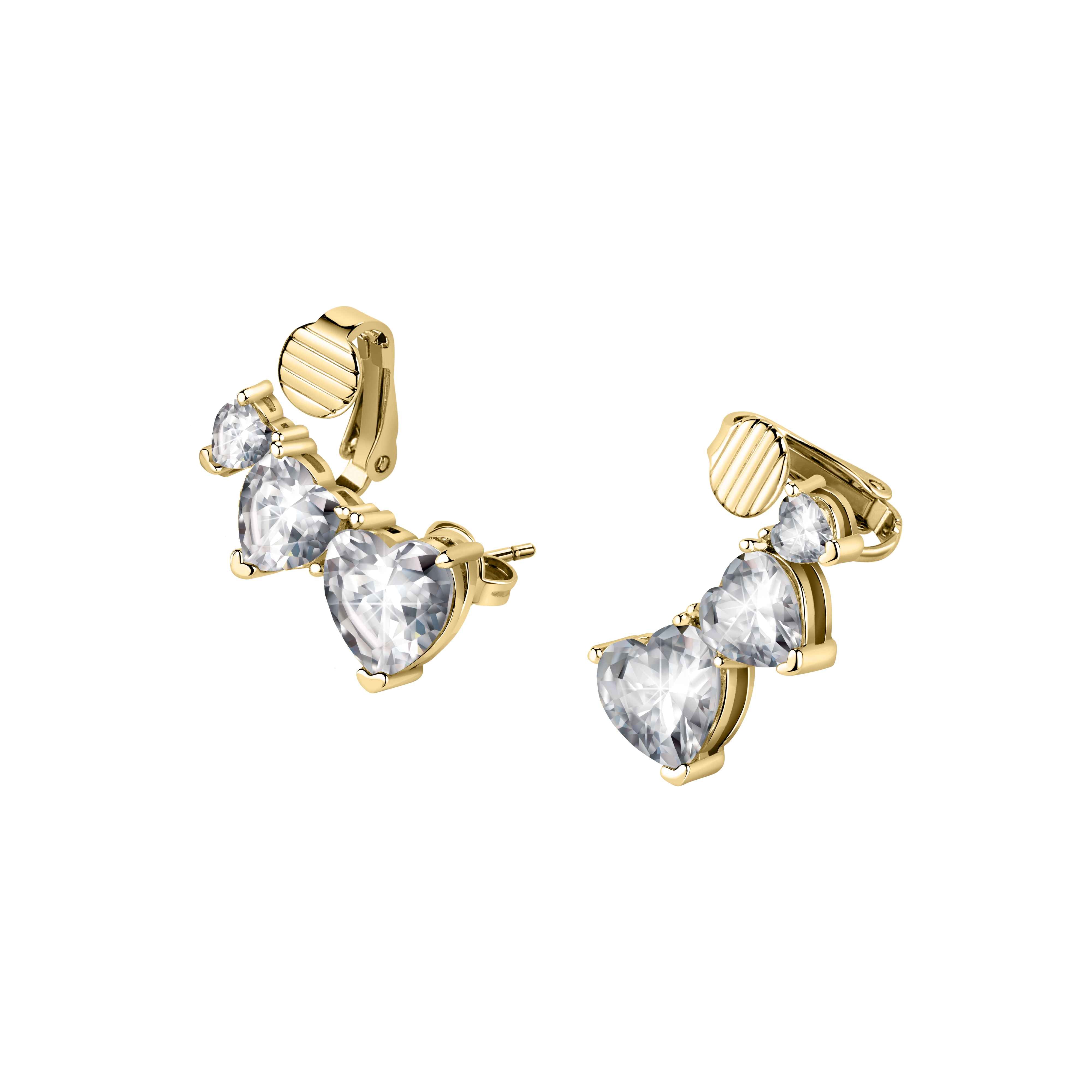 Orecchini Donna Chiara Ferragni Clip A Lobo Cuore Zirconi Bianchi
