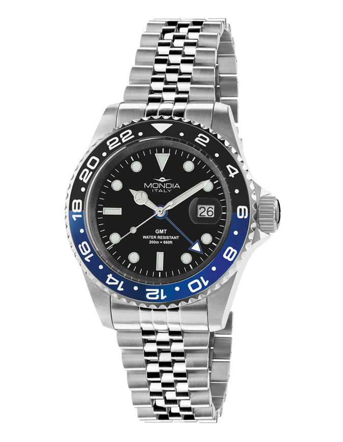 Orologio Uomo Acciaio Mondia Data Ghiera Nera/blu cinturino jubilee MI-799-SSBLK-BK-GB