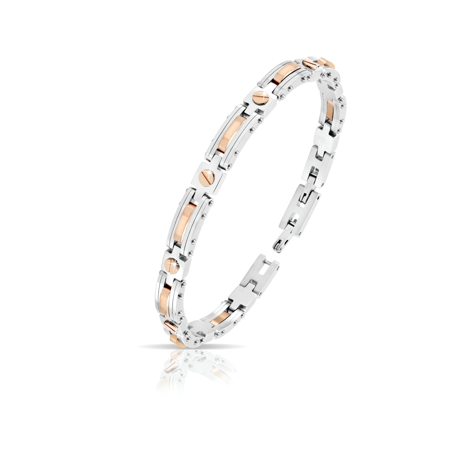 Bracciale Uomo Arkano Semirigido Acciaio Bicolore Viti Lucide Rosè BAC45RB