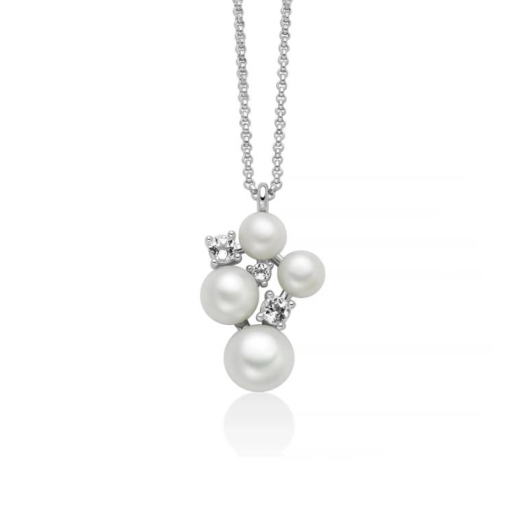 Collana Donna Miluna Abdromeda Argento 925 Pendente Perle Topazi Bianchi PCL6800