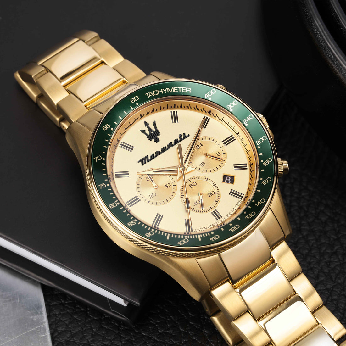 Orologio Uomo Maserati Acciaio Dorato Quarzo Cronografo Verde Data R8873640005