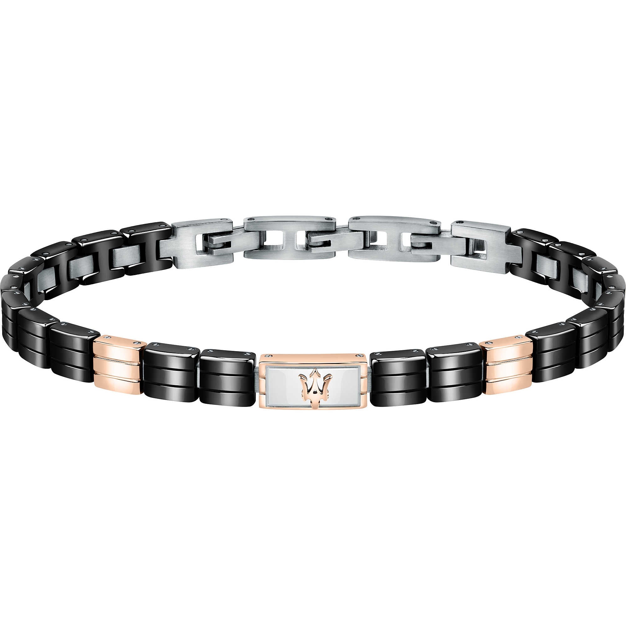 Bracciale Uomo Maserati ceramica acciaio rosè e Bianco e pvd nero JM221ATZ05