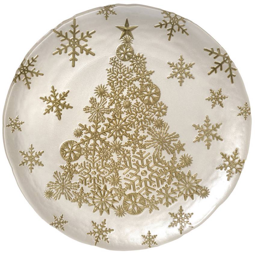 Piatto Centrotavola Vassoio Onlylux Bianco Albero Oro Giallo Vetro OL02780
