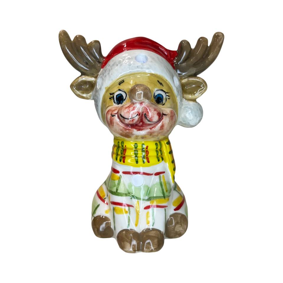 Renna Media Capodimonte Led Sciarpa Gialla Maglione Verde 16cm CAP36